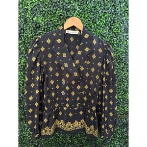 MS Chaus Vintage Black and Gold With Buttons Blouse Women’s size 10 Long sleeves